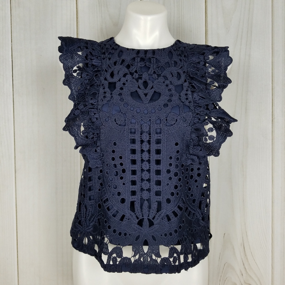 Sleeveless Navy Crochet Lace Top - Women